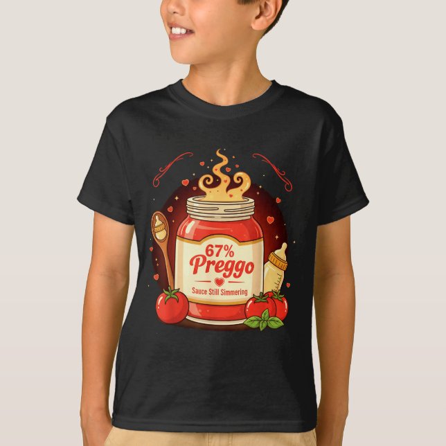 Camiseta Molho Preggo Massa Anúncio de Gravidez Engraçado 6 (Frente)