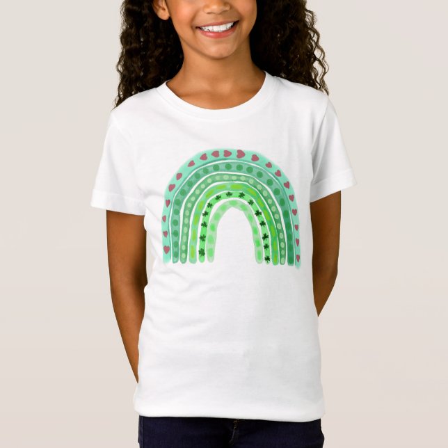 Camiseta Molhos Verdes Adoráveis e Corações Arco-Íris (Frente)