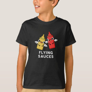 Camiseta Molhos Voadores Comida Engraçada Arma Escuro BG