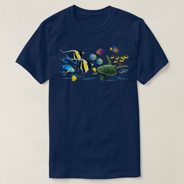 Camiseta Molokini Cove Havaí - Ilustração de Peixes Tropica (Frente do Design)