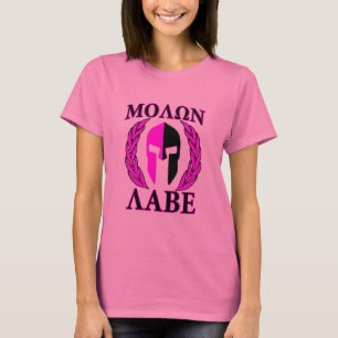 Camiseta Molon Labe Spartan Helmet Laurels Rosa Quente