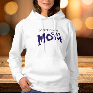 Camiseta MOM CAT, BEBENDO de CAFÉ, preto/azul, em branco