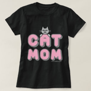 Camiseta "MOM CAT", rosa e preto