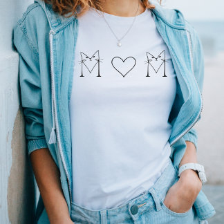 Camiseta MOM- Gato com Arte de Linha Minimalista do Coração