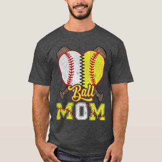 Camiseta Mom of Both Ball Mom Half Softball Half Baseball v