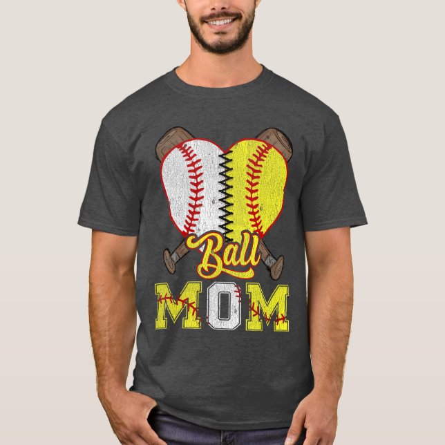 Camiseta Mom of Both Ball Mom Half Softball Half Baseball v (Frente)