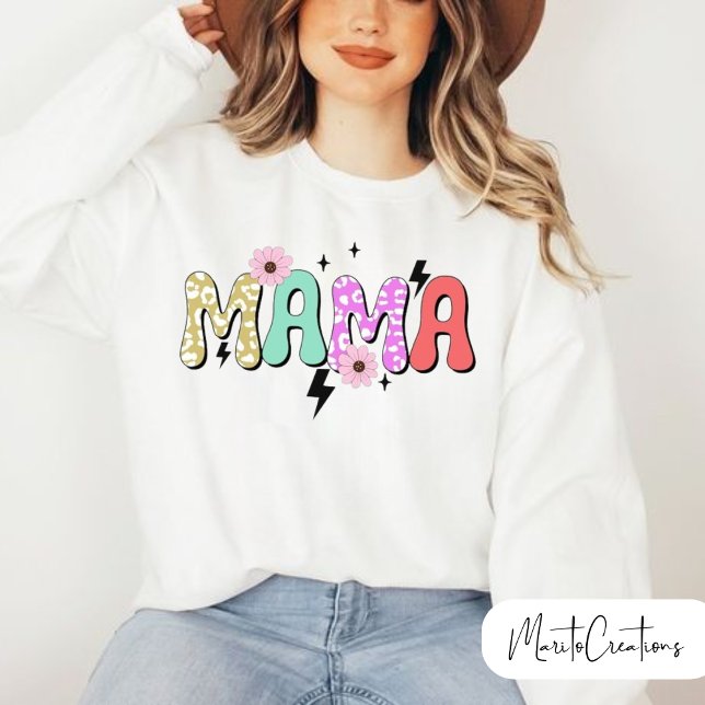 Camiseta Mom sweatshirt with flowers and retro lettering (Criador carregado)