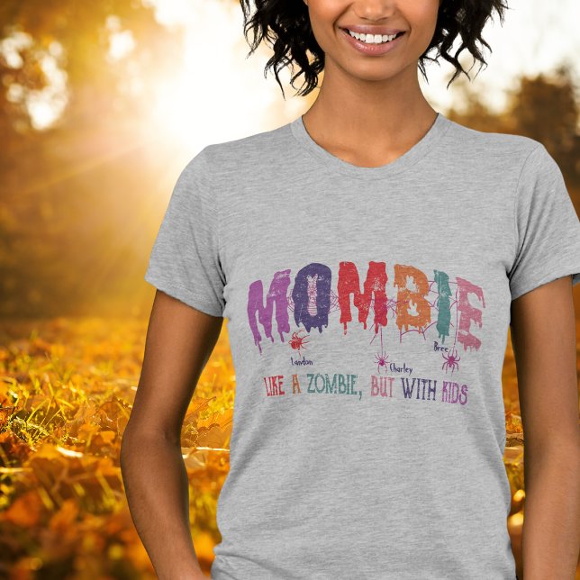 Camiseta Mombie Zombie Com Crianças Mulheres (Mombie Zombie  Spider Kids)