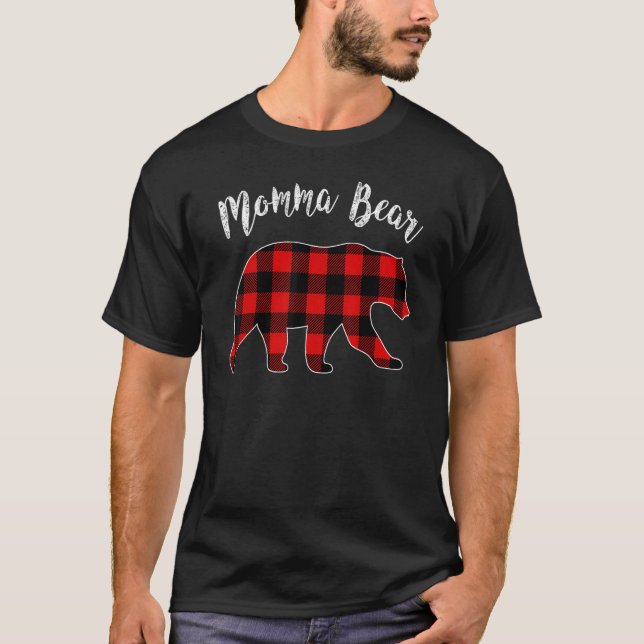 Camiseta Momma Bear Buffalo Plaid Matching Family Group Chr (Frente)