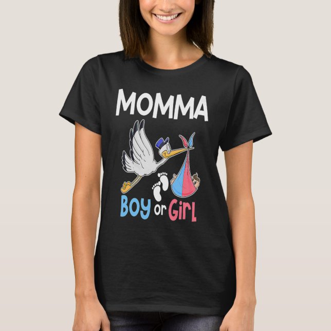 Camiseta Momma Boy ou Girl Gender Revela Anúncio de Gravide (Frente)