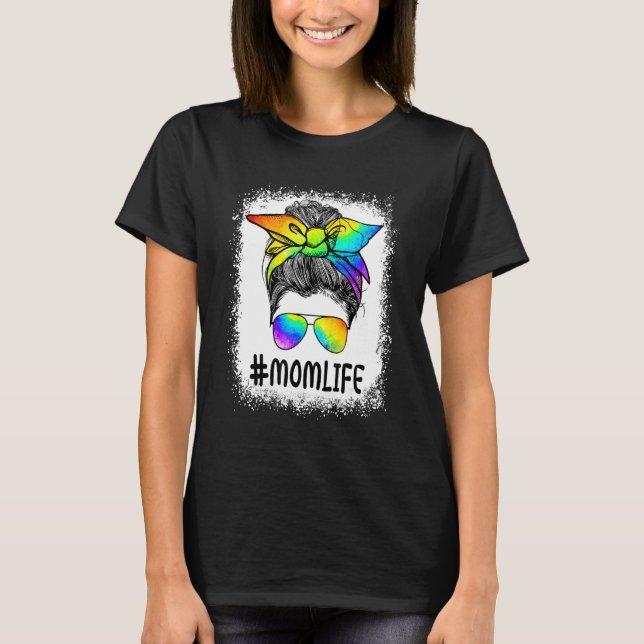 Camiseta Mommy Mom Messy Bun LGBT Rainbow Gay Pride Flag LG (Frente)