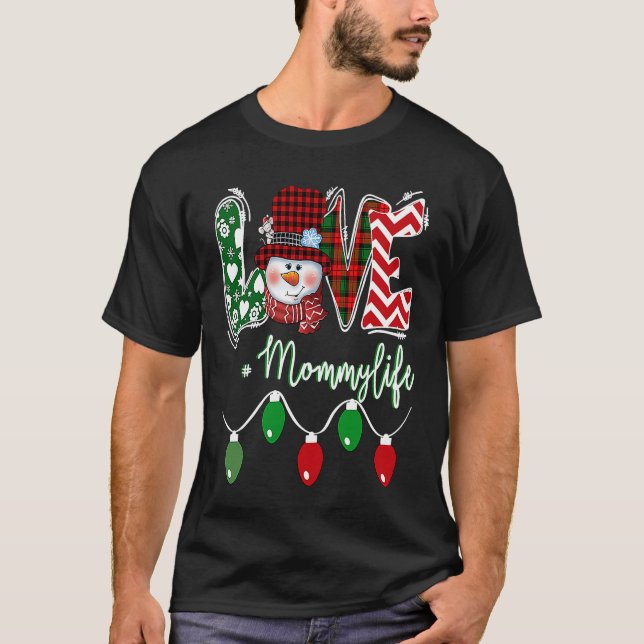 Camiseta Mommy Snowman Love Mommy Life Christmas Red Plaid (Frente)