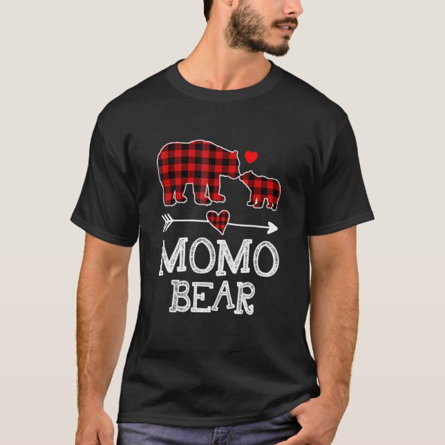 Camiseta Momo Bear Christmas Pajama Red Plaid Buffalo Famil (Frente)