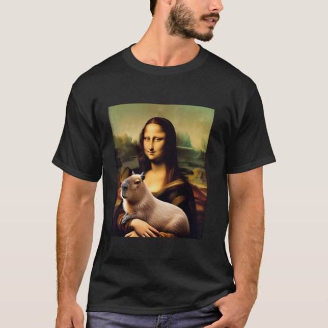 Camiseta Mona Lisa com a pintura de Capybara Funny Art (Frente)