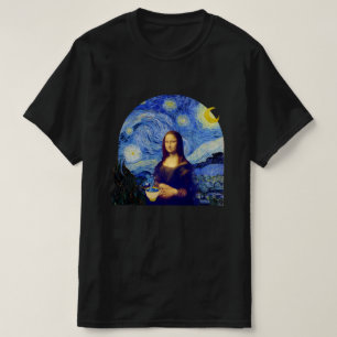 Camiseta Mona Lisa com café na Noite Estrelada,