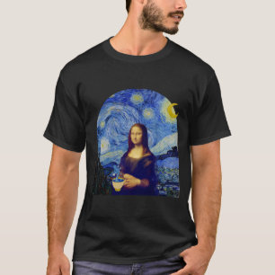 Camiseta Mona Lisa com café na Noite Estrelada,