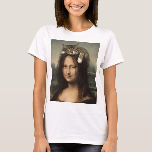 Camiseta Mona Lisa Com Gato Adormecido                      (Frente)