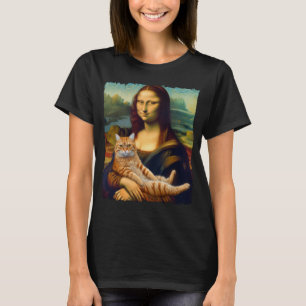 Camiseta Mona Lisa Com Gato Laranja Arte Divertida Pintura