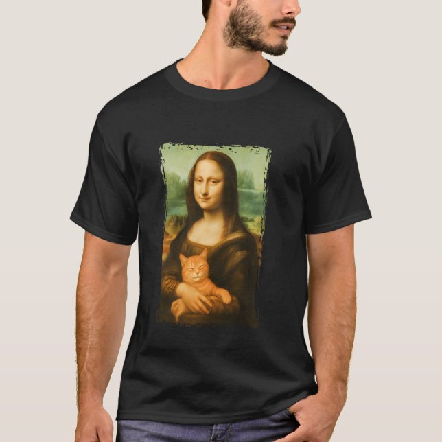 Camiseta Mona Lisa Com um Gato Sorridente Divertido e Bobo (Frente)