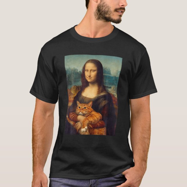 Camiseta Mona Lisa Com Uma Pintura De Arte Engraçada Com Ga (Frente)