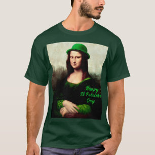 Camiseta Mona Lisa Dia de São Patrício Trevo