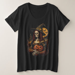 Camiseta Mona Lisa Esqueleto Arte Gótica de Halloween