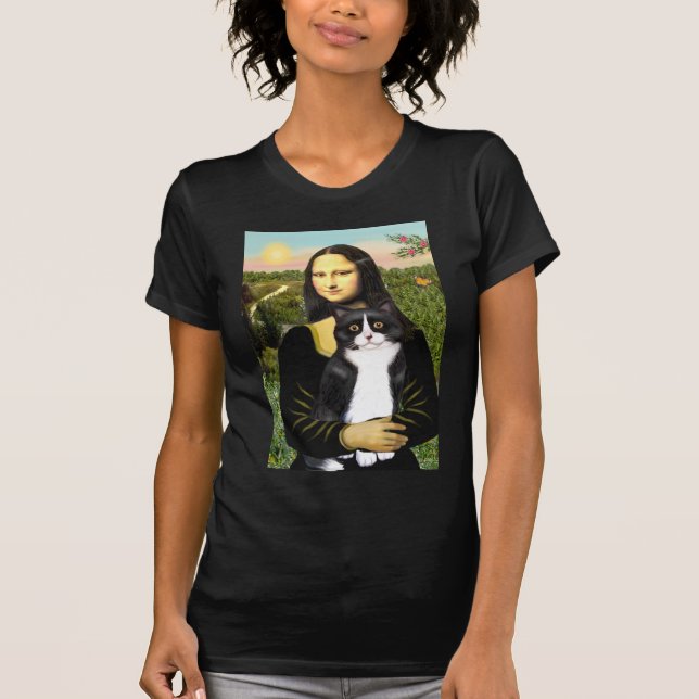 Camiseta Mona Lisa - gato preto e branco (Frente)