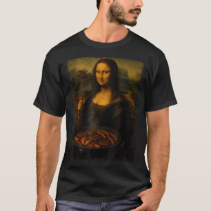 Camiseta Mona lisa grelhando churrasco engraçado