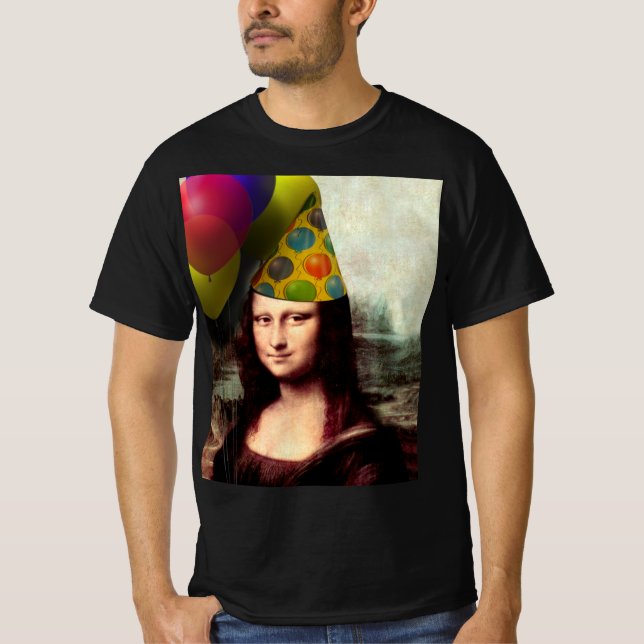 Camiseta Mona Lisa Happy Birthday Party Hat Hat Hat (Frente)