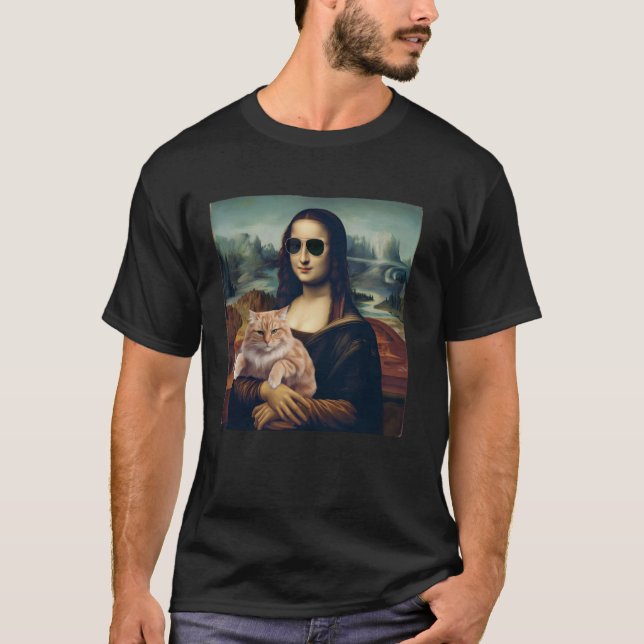 Camiseta Mona Lisa Holding Cat Kitty Funny Cats Lover Cat D (Frente)