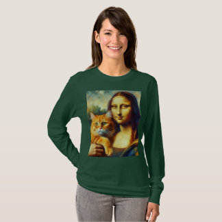 Camiseta Mona Lisa pintando La Gioconda com Cat