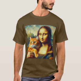 Camiseta Mona Lisa pintando La Gioconda com Cat