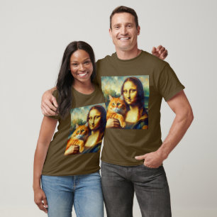 Camiseta Mona Lisa pintando La Gioconda com Cat