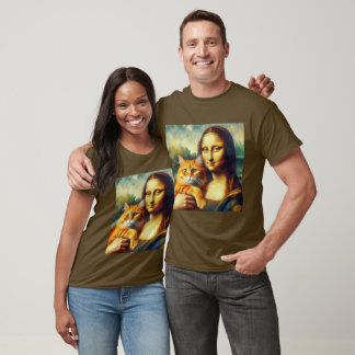 Camiseta Mona Lisa pintando La Gioconda com Cat