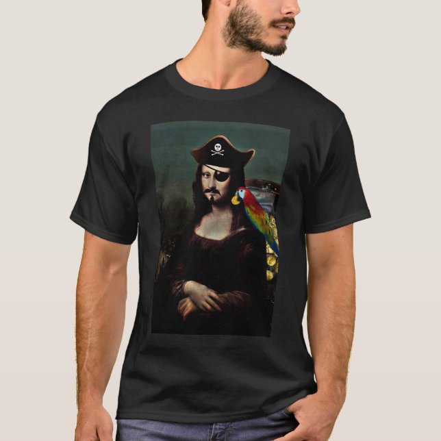 Camiseta Mona Lisa Pirata Capitão Com bigode (Frente)