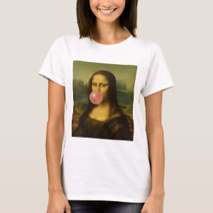 Camiseta Mona Lisa Piscando Goma-Bolha Rosa