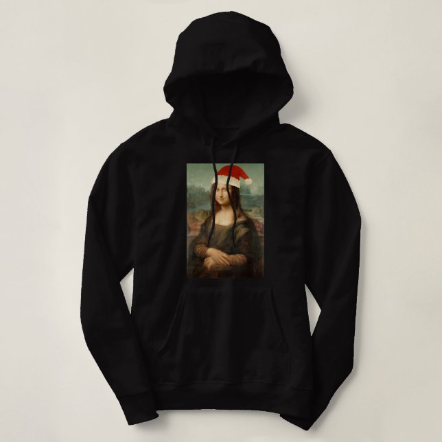 Camiseta Mona Lisa Santa Hat Engraçado Arte De Natal Para H (Frente do Design)