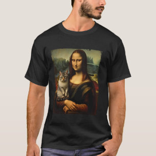Camiseta Mona Lisa Segurando Gato Kitty Para Amante de Gato