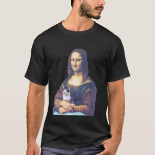 Camiseta Mona Lisa Segurando Gato Papai Gato Mamãe Gatinho