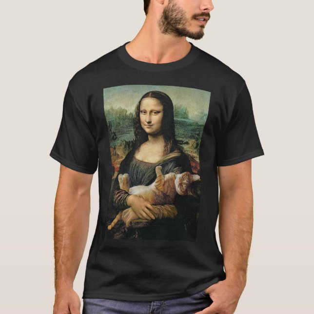 Camiseta Mona Lisa segurando um gato Impressão fotográfico (Frente)