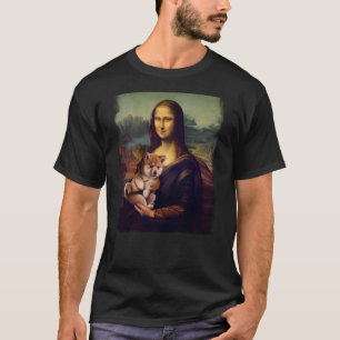 Camiseta Mona Lisa Segurando um Shiba Inu Arte de Cachorro