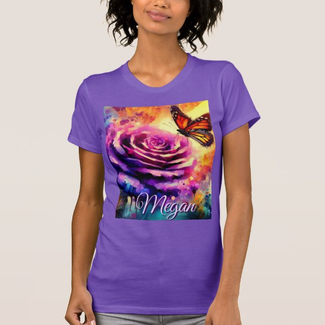 Camiseta Monarch Butterfly on Rose at Sunset Personalized (Frente)