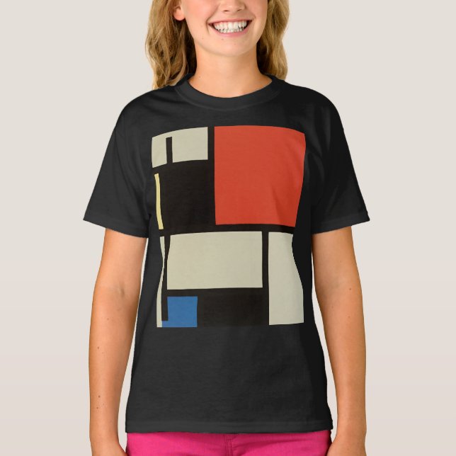 Camiseta Mondrian Composition Modern Abstrato Black Kids (Frente)