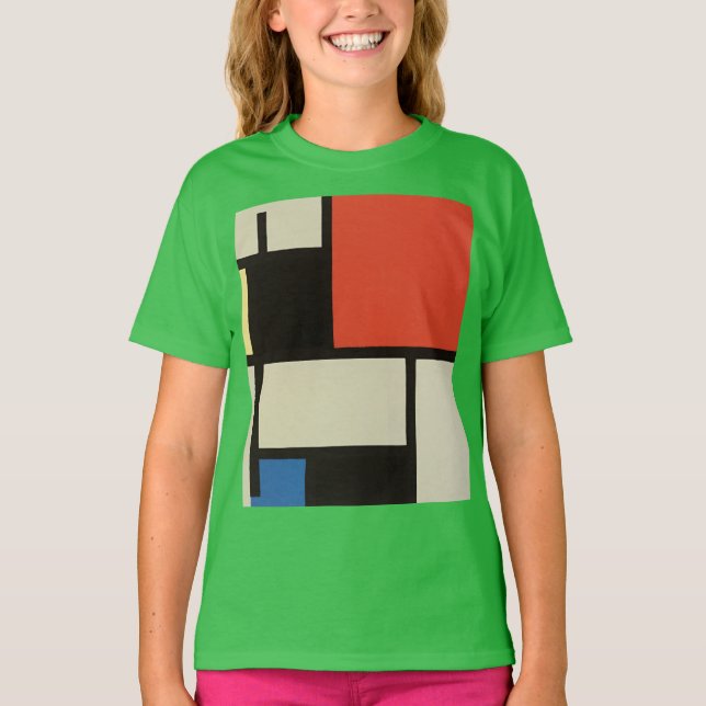 Camiseta Mondrian Composition Modern Abstrato Green Kids (Frente)