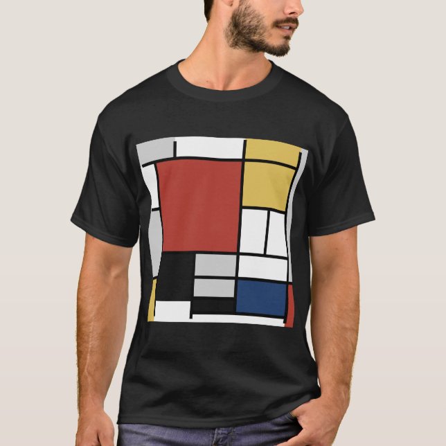 Camiseta Mondrian Painting Red Plane Yellow Black Cinza Blu (Frente)