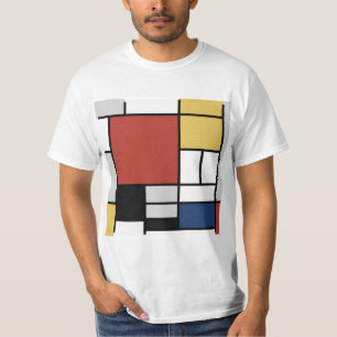 Camiseta Mondrian Painting Red Plane Yellow Black Cinza Blu