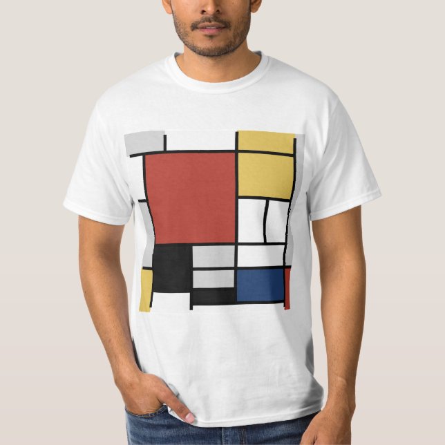Camiseta Mondrian Painting Red Plane Yellow Black Cinza Blu (Frente)