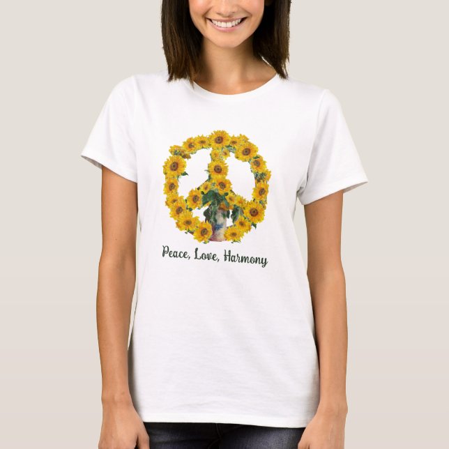 Camiseta Monet Sunflower Sinal de Paz com Design de Cotação (Frente)