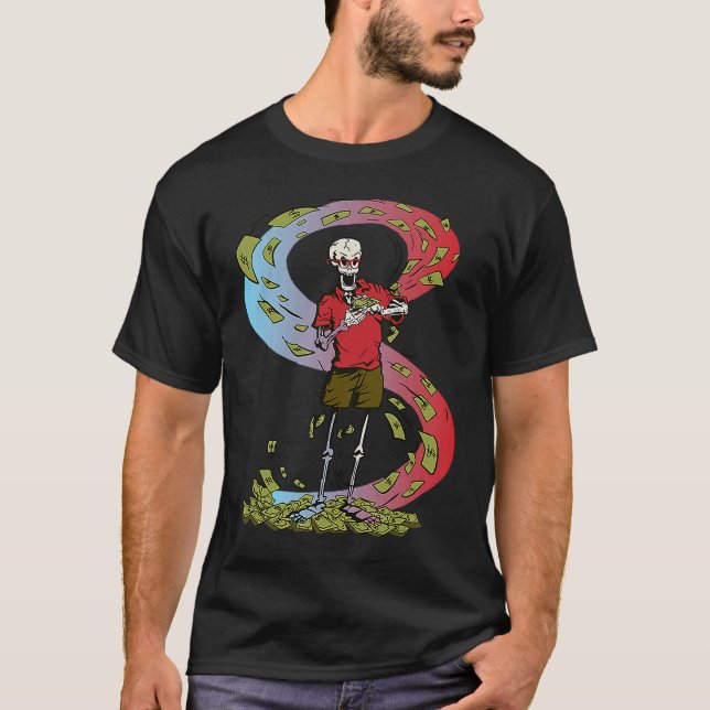 Camiseta money dollars skeleton spending (Frente)