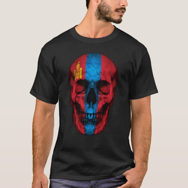 Camiseta Mongolia Flag Skull Mongolian Roots Proud Patrioti (Frente)